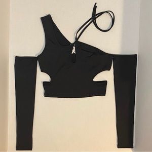 Princess Polly Kyler Asymmetric Long Sleeve Top Black